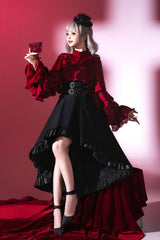 Black [Day and Night Song] Long Sleeves Ruffle Ouji Gothic Lolita Skirt Blouse - Black - 7
