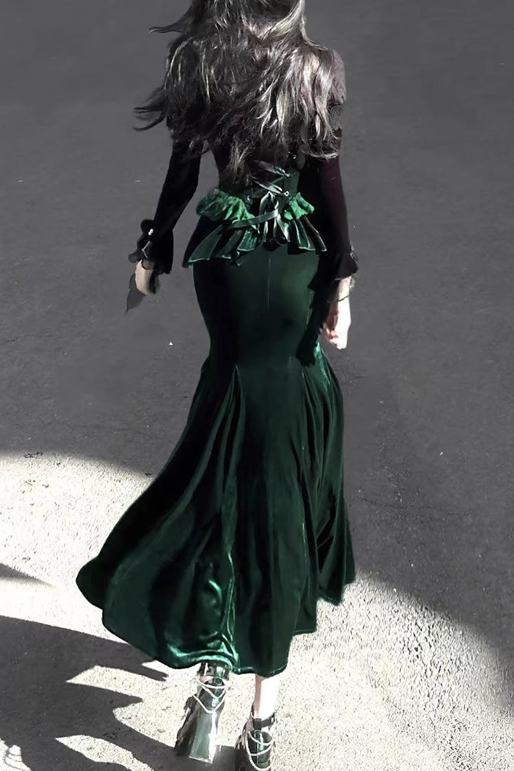 Green [Dark Forest] Ruffle Embroidery Slim Elegant Lolita Jsk Fishtail Dress - Product - 7