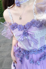 Purple [Wisteria] Sleeveless Multi-Layered Ruffled Hanayome Bow Sweet Plus Size Princess Lolita Dress - Product - 7