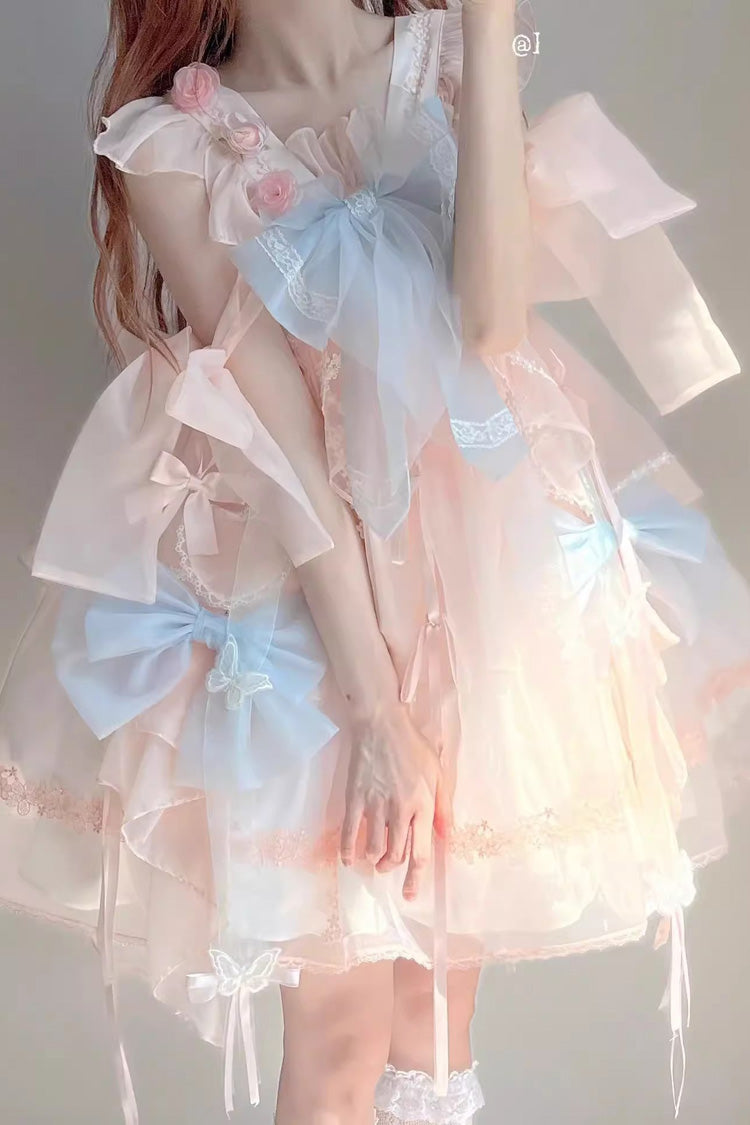 Blue/Pink Bowknot Sweet Chinese Style Princess Lolita Jsk Dress - Blue/Pink - 1