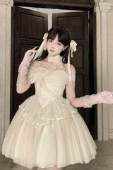Beige [Sanglin’s Tribute] Off Shoulder Ruffled Sweet Lolita Dress - Product - 5