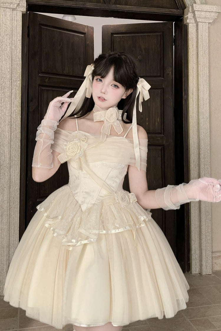 Beige [Sanglin’s Tribute] Off Shoulder Ruffled Sweet Lolita Dress - Product - 5