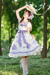 Purple/Ivory Blueberry Pie Print Short Sleeves Ruffle Bowknot Sweet Lolita Dress - Product - 8