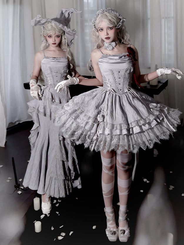 Silver-Gray Gothic Witch Lolita Layered Skirt Set detail view 5