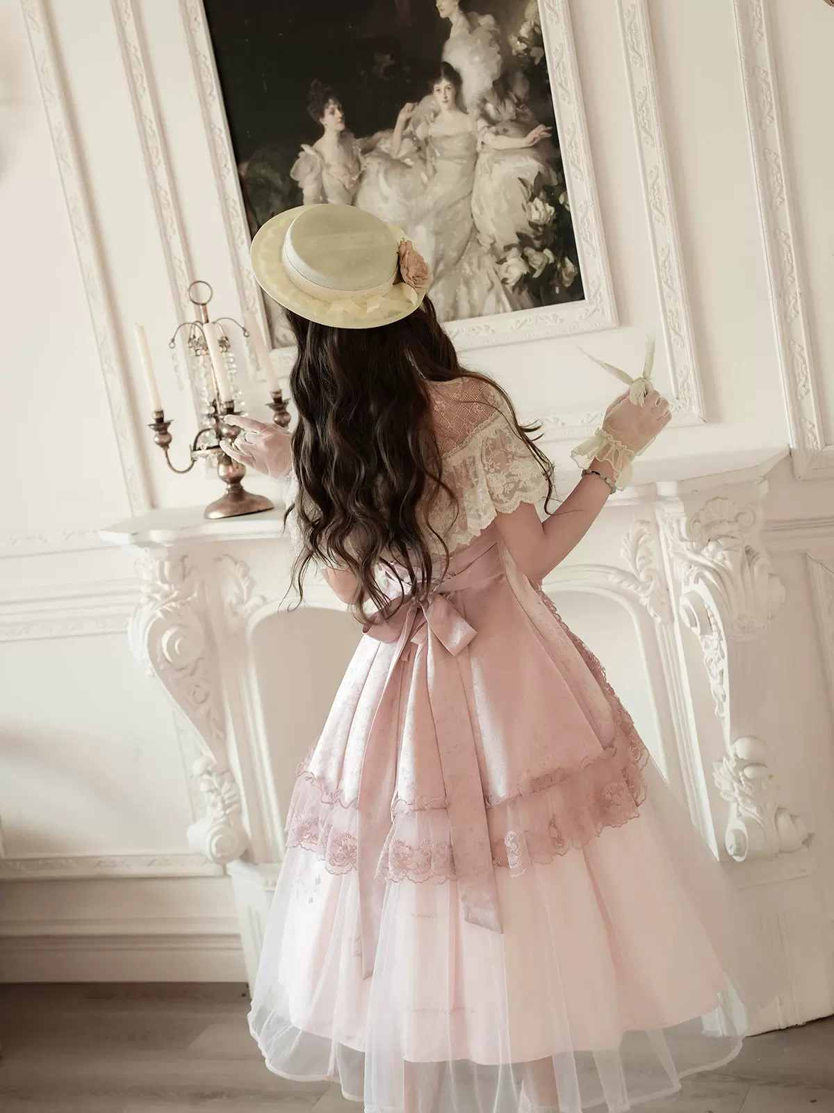 Pink Floral Mesh Lace Ruffled Rose Sweet Princess Vintage (Set) detail view 9
