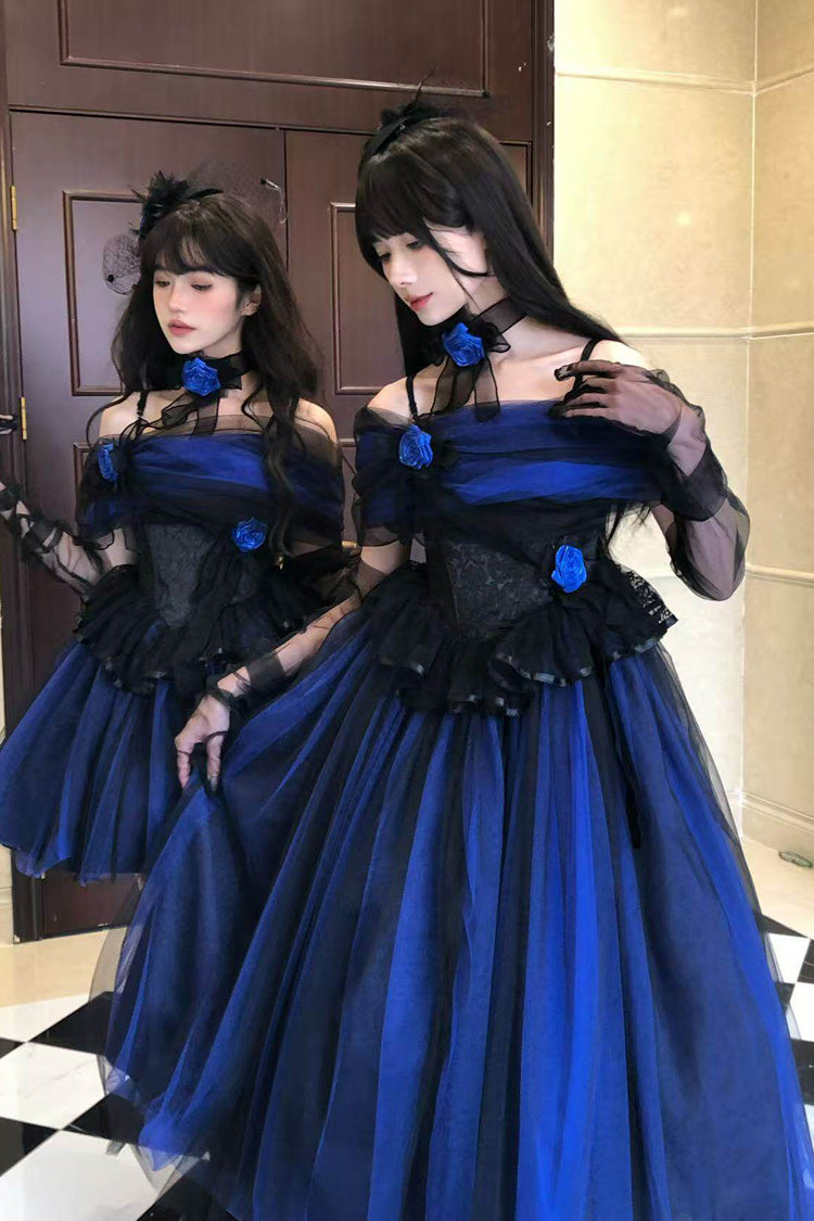 Klein Blue [Echo of Diana] Off Shoulder Ruffled Lace Gothic Lolita Dress - Product - 2