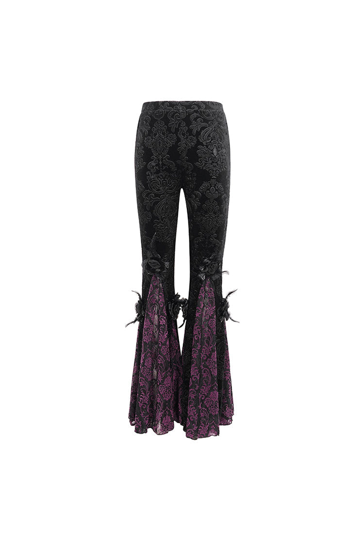 Black/Purple Printed Lace Embroidered Women's Gothic Flared Pants - Product - 8