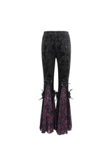 Black/Purple Printed Lace Embroidered Women's Gothic Flared Pants - Product - 8