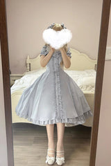 Light Blue Annie's Gift Short Sleeves Bowknot Sweet Lolita Dress (Plus Size Support) - Product - 2
