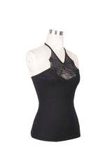 Black Front Chest Spider Web Flocking Printing Mesh Tight Halter Women's Punk Vest - Product - 6