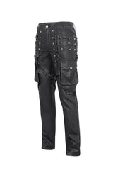 Black Big Pocket Faux Leather Men's Gothic Pants - Product - 6