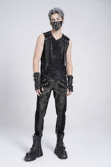 Black Sleeveless Eyelet Strap Distressed Men's Gothic Vest - Product - 12