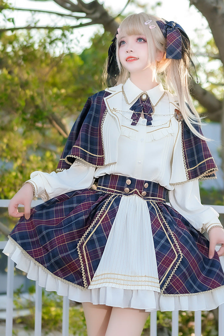 Little Idol Multi-Color Plaid Print Ruffle Sweet Lolita Skirt - Product - 6
