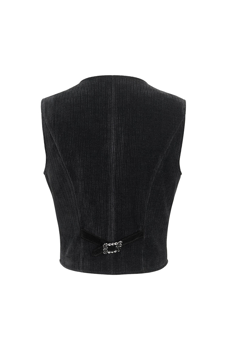 Black Velvet Irregular Splice Corduroy Men's Gothic Waistcoat - Product - 9