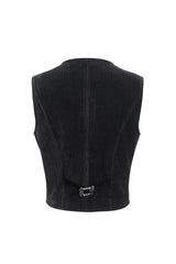 Black Velvet Irregular Splice Corduroy Men's Gothic Waistcoat - Product - 9