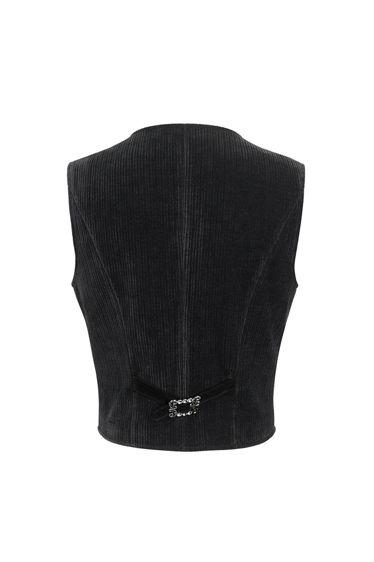 Black Velvet Irregular Splice Corduroy Men's Gothic Waistcoat - Product - 9