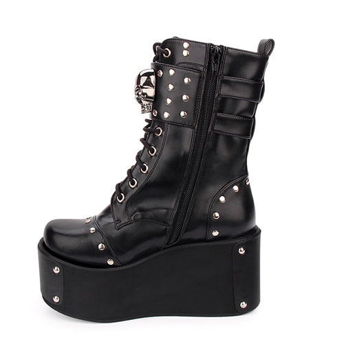 Black Skull Rivet Gothic Lolita Boots - Product - 4