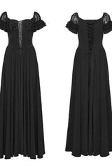 Black Off Shoulder Short Puff Sleeves Ruffled Hanayome Embroidered Lace Women's Gothic Elegant Gorgeous Dress - Product - 11