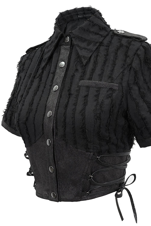 Black Tattered Short Sleeves Womens Punk Blouse - Product - 5