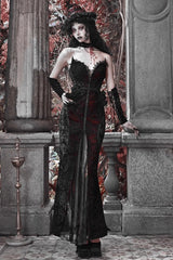 Black/Red [Scarlet Blood Peak] Sleeveless High Waisted Ruffle Embroidery Lace Gothic Lolita Fishtail Dress - Black/Red - 1