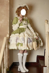 Green [Little Ida's Flowers] Short Sleeves Print Ruffle Bowknot Sweet Lolita Dress - Product - 5