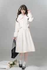 White [First Snow] Doll Collar Long Sleeves Bow Sweet Lolita Coat - Product - 2