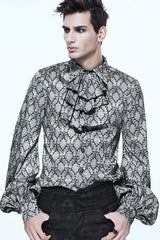 Silver Lantern Sleeves Jacquard Print Mens Gothic Blouse - Product - 2