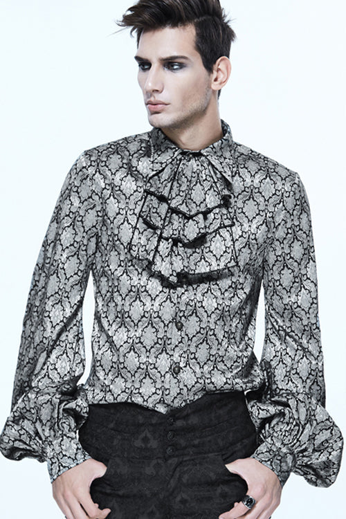 Silver Lantern Sleeves Jacquard Print Mens Gothic Blouse - Product - 2
