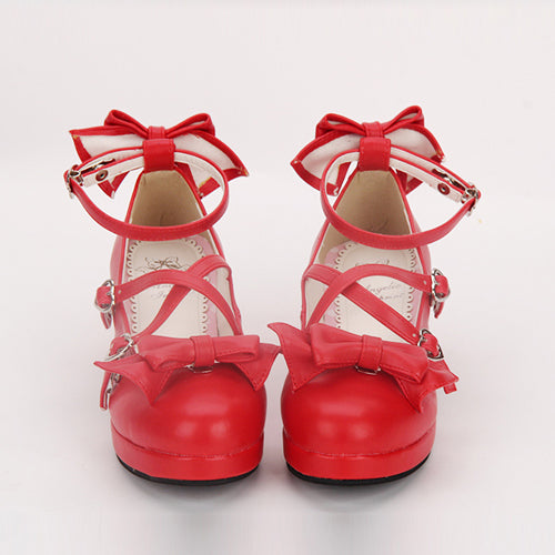 Cross Buckle Princess Bowknot Mid Heel Lolita Shoes - Product - 4