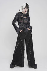 Black Cut-Out Spliced Mesh Eyelet Women's Punk Layered Ripped Pants - Product - 10