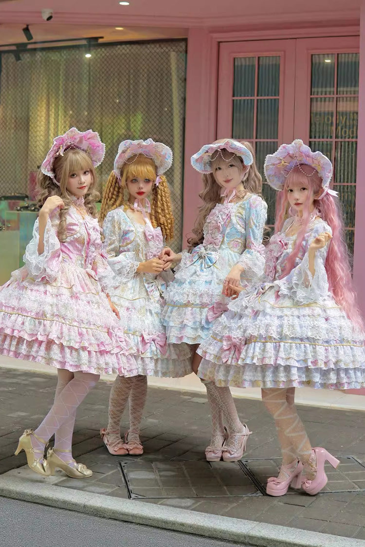 Purple [Candlelight Elegance] Long Trumpet Sleeves Multi-Layered Ruffle Bowknot Lace Sweet Elegant Lolita Dress - Product - 6