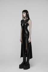 Black Sleeveless Split Lace-Up Slim Women's Punk Dress - Product - 13