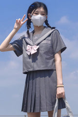 Grey Sweet College Style Navy Collar Japanese School Pleated Skirt - Product - 9