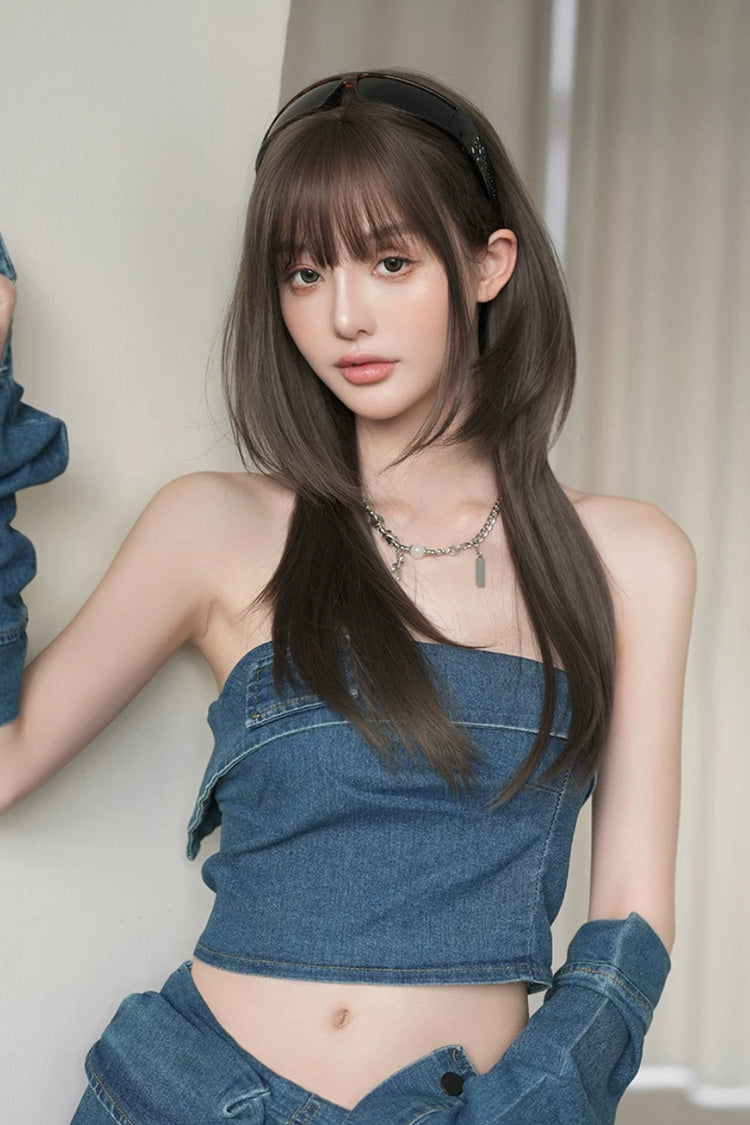 Cool Brown Japanese Style High Layers Hime Cut Long Straight Sweet Lolita Wig - Product - 2