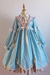 Magic Academy Witch Alchemy Long Sleeves Gothic Lolita OP Dress 4 Colors - Blue - 8