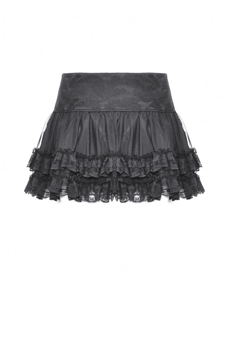 Black Layered Lace Mesh Lace-Up Zippered Women's Punk Mini Skirt - Product - 10