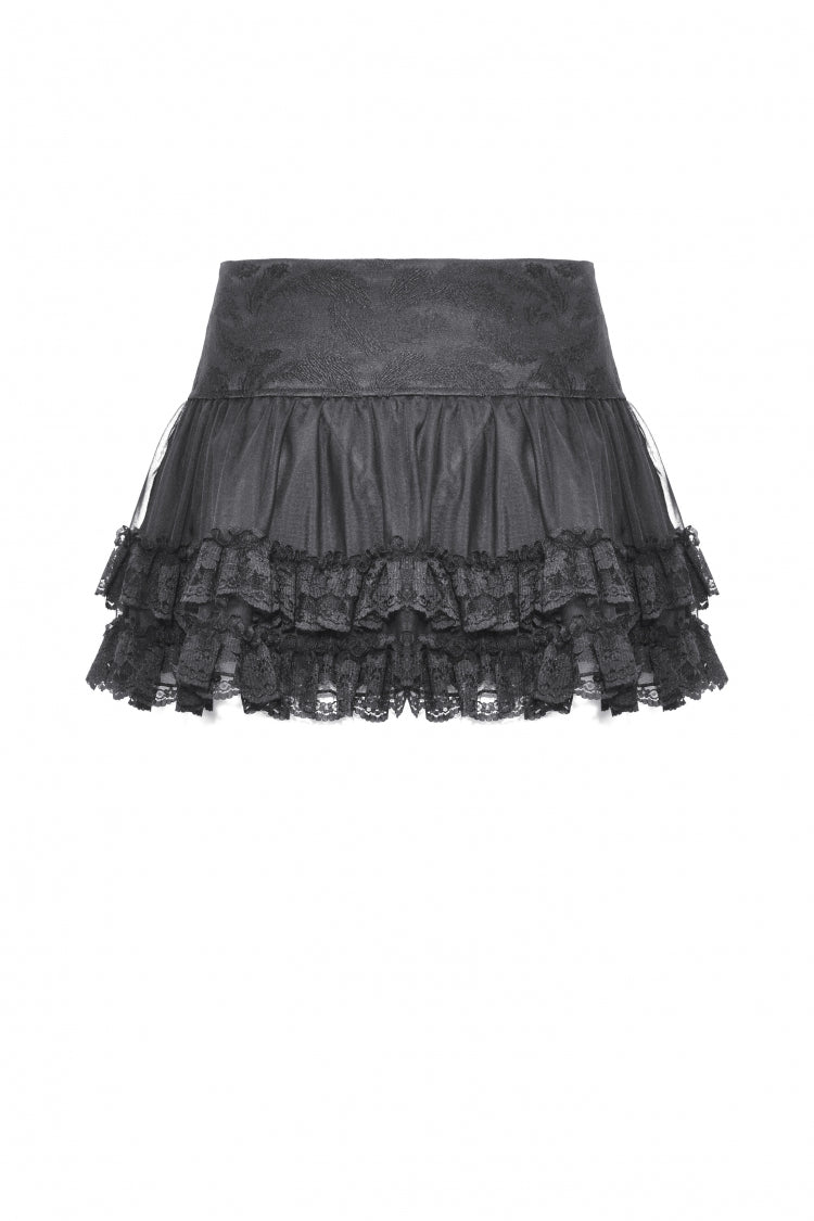 Black Layered Lace Mesh Lace-Up Zippered Women's Punk Mini Skirt - Product - 10