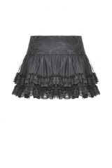 Black Layered Lace Mesh Lace-Up Zippered Women's Punk Mini Skirt - Product - 10