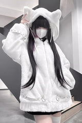 [Night Hunter] Cat Ear Long Sleeves Hooded Zippered Jirai Kei Coat 2 Colors - Product - 3