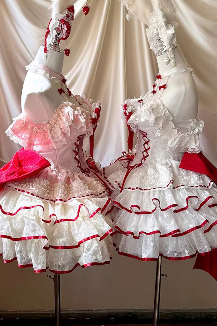[Cupid Strawberry] Sleeveless Triple-Layered Ruffled Bow Princess Ballet Sweet Lolita Dress 2 Colors - Product - 3