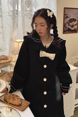 Black [Bouquet Bear] Doll Collar Long Sleeves Ruffle Bowknot Princess Lolita Coat - Product - 10