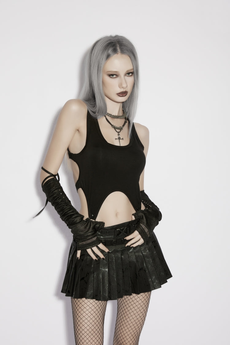 Black Cut-Out Slim Irregular Women's Gothic Handsome Vest - Black - 3