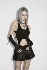 Black Cut-Out Slim Irregular Women's Gothic Handsome Vest - Black - 3