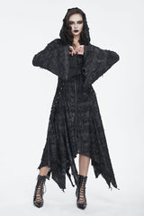 Black Long Trumpet Sleeves Irregular Hooded Womens Gothic Dress - Product - 2