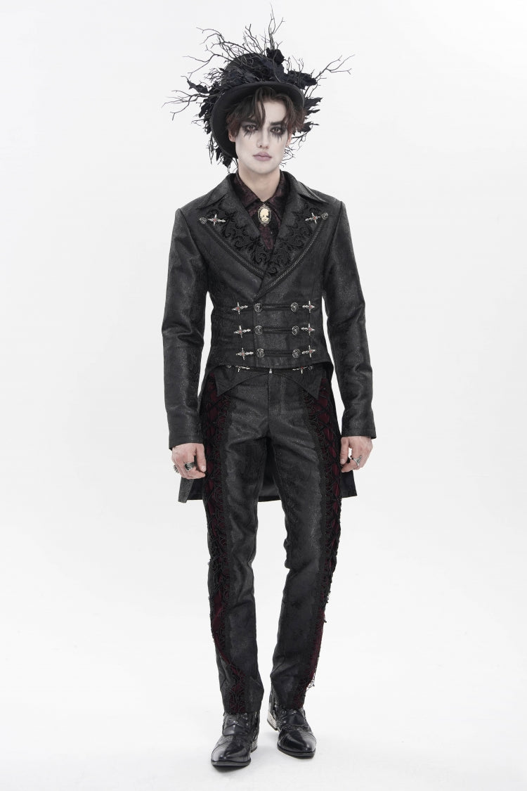 Black Lapel Collar Long Sleeves Lace-Up Slim Men's Gothic Handsome Double-Breasted Jacket - Product - 11