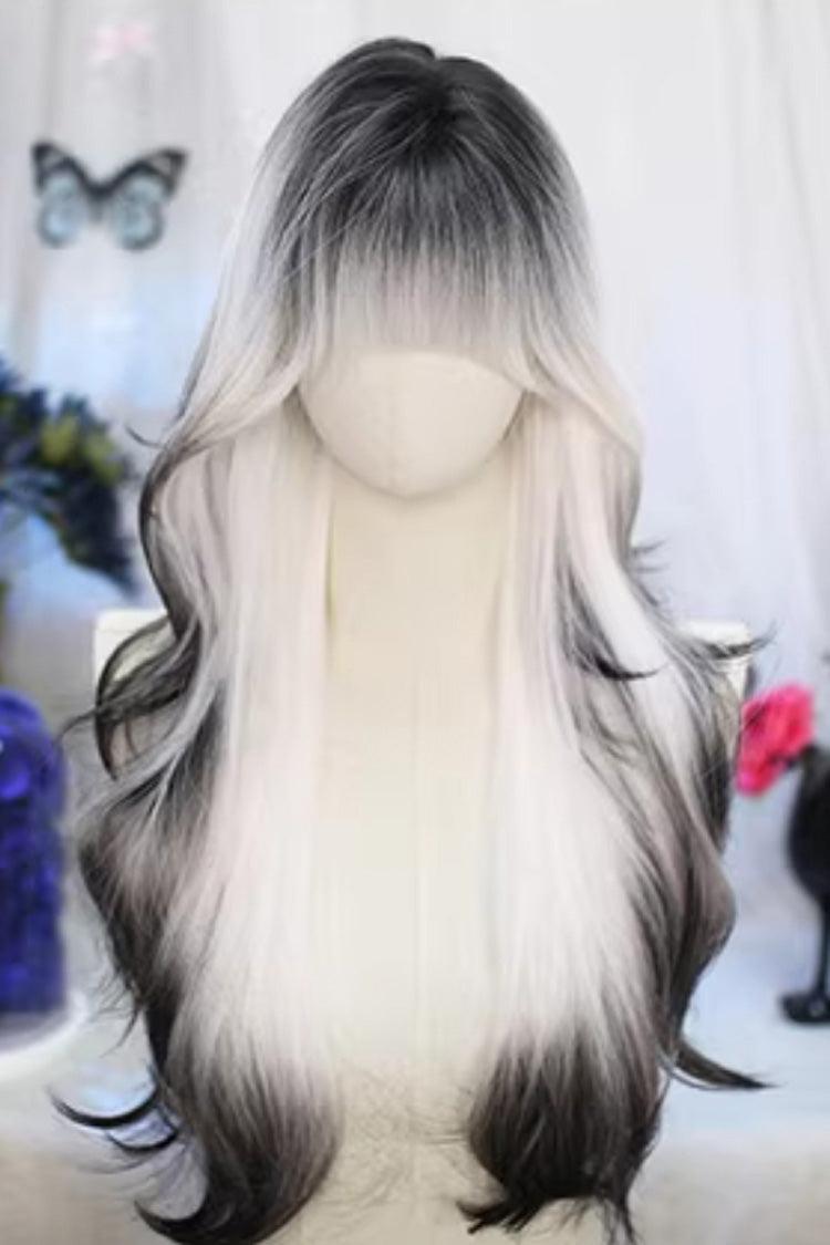 Black/White Ombre Long Wavy Sweet Lolita Wig with Air Bangs - Product - 2