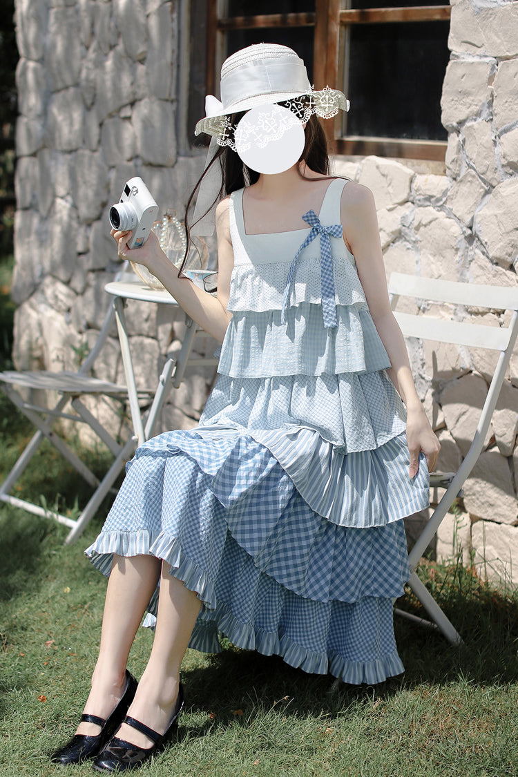 Blue [Go To The Beach] Multi-Layered Print Ruffle Holiday Sweet Lolita Jsk Dress - Product - 2