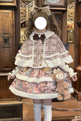 Pink/Purple [Capybara] Double-Layered Print Fluffy Fall Winter Sweet Lolita Jsk Dress - Product - 7