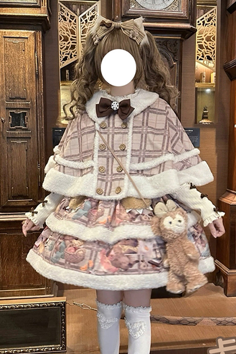 Pink/Purple [Capybara] Double-Layered Print Fluffy Fall Winter Sweet Lolita Jsk Dress - Product - 7