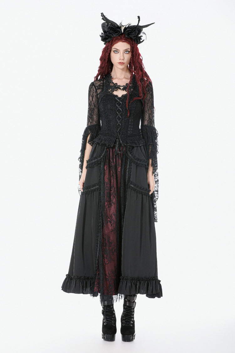 Black Women's Gothic Lace Flare Long Sleeve Crop Shrug - Product - 7
